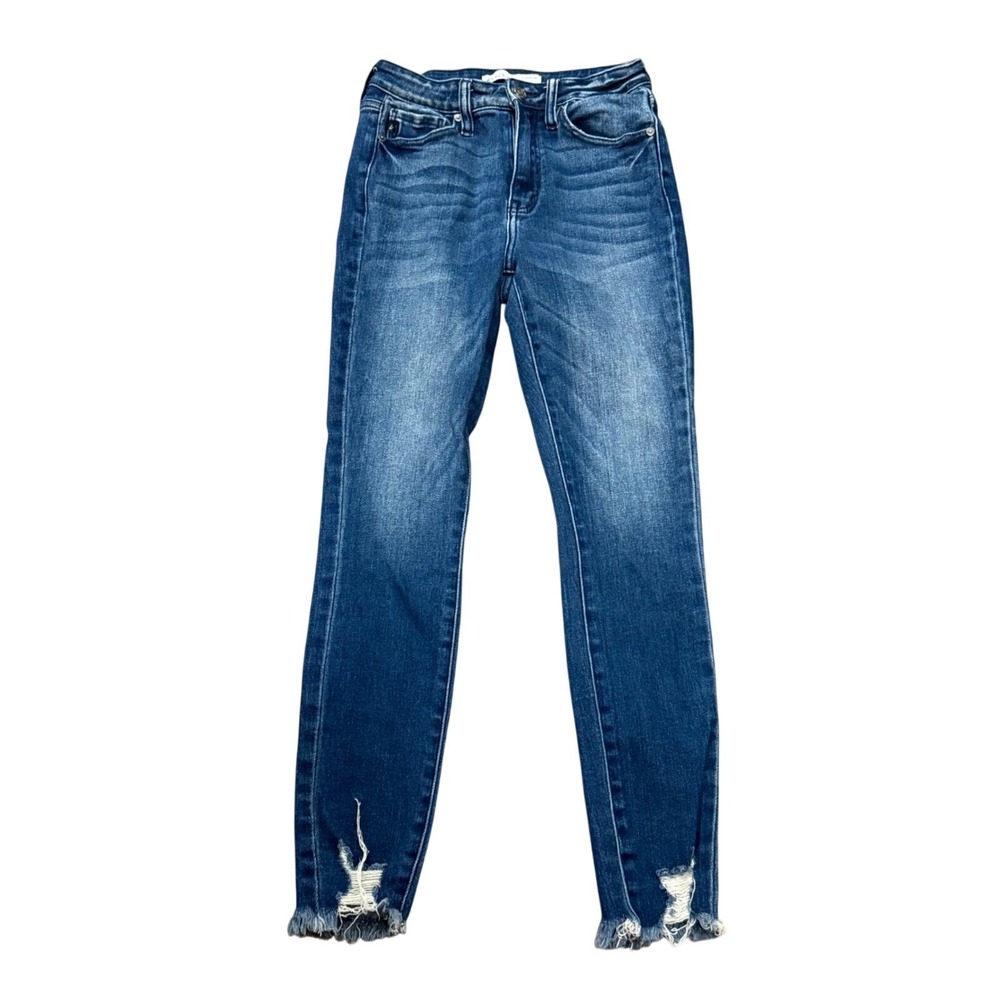 Kancan Jeans Womens Dark Wash Distressed Hem Skinny‎ Denim Size 25
